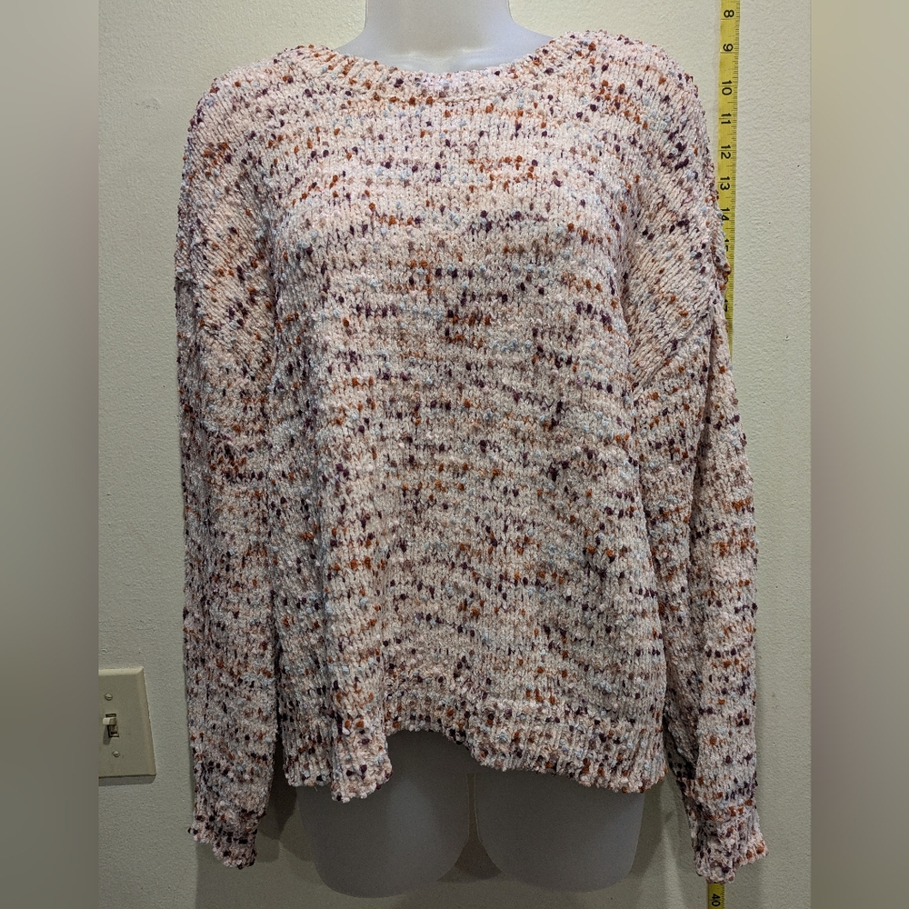 Love-ellieWomen's Speckled Knit Sweater - Pink and Brown Size Large